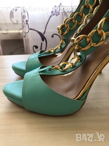 Тюркоазено зелени сандали на ток, 37, снимка 2 - Сандали - 36687760