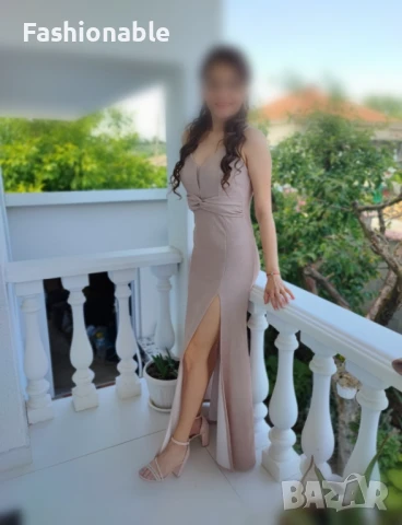 Официална дълга дамска рокля с цепка 