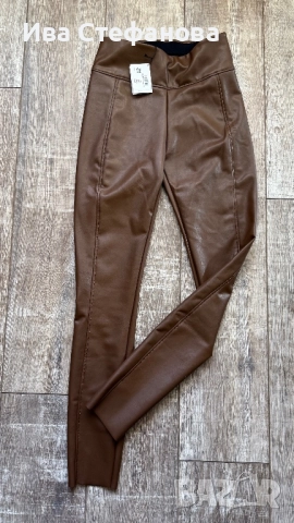 Нов с етикета елегантен висока талия кафяв кожен клин панталон , снимка 2 - Клинове - 52511249