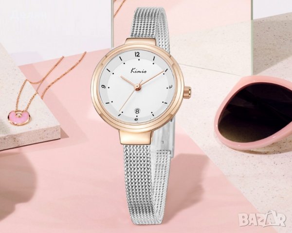 Дамски часовник, сребрист с розово злато, с дата, снимка 3 - Дамски - 27993116