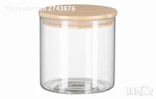 Стъклен буркан с бамбуков капак Кръгъл,12х10см , снимка 1 - Аксесоари за кухня - 43989026