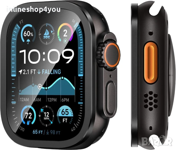 5D Стъклен Протектор за Дисплей за Apple Watch Ultra 2 | Ultra 1 - Черен, снимка 3 - Смарт гривни - 51152088