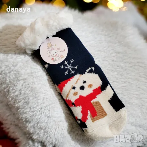 5305 Детски дебели коледни чорапи с пух, 18-20 номер, снимка 6 - Чорапи - 47620443