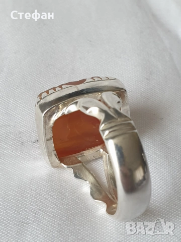 Сребърен пръстен с гема карнеол, снимка 5 - Пръстени - 53538271