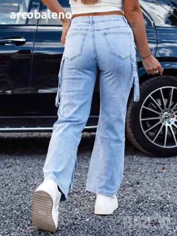 URBANVI Дамски карго дънки широки светло сини, снимка 4 - Дънки - 47466419