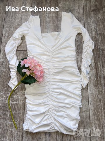 Нова къса парти кактейлна елегантна еластична бяла рокля , снимка 2 - Рокли - 39913478