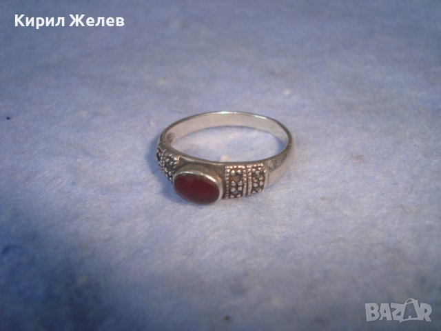 СТАРИНЕН СРЕБЪРЕН с ЧЕРВЕН КЕХЛИБАР АРТ ДЕКО ПРЪСТЕН СРЕБРО 925 с 3 МАРКИРОВКИ и МАРКАЗИТИ 27192, снимка 14 - Антикварни и старинни предмети - 36869057