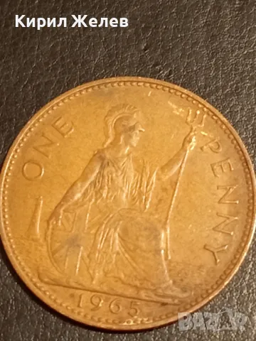 Стара монета 1 пени 1965г. Великобритания Кралица Елизабет втора 41177