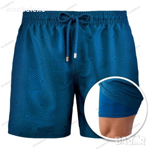 Мъжки къси щамповани двуслойни шорти, 15цвята - 023, снимка 10 - Къси панталони - 40679484