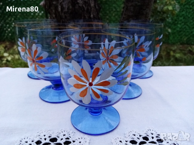 Сервиз за вода - синьо стъкло, снимка 2 - Сервизи - 52172382