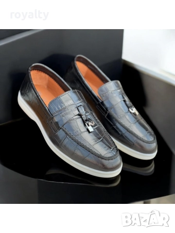 Loro Piana ЕСТЕСТВЕНА КОЖА Мъжки Мокасини Тип Крокодилска Черна Кожа 