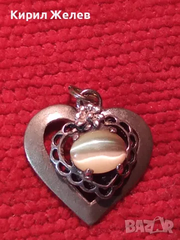 СТАР СЪРЦЕВИДЕН СКЪПОЦЕНЕН ПОСРЕБРЕН МЕДАЛЬОН от БЛАГОРОДНА СТОМАНА с ЛУНЕН КАМЪК и МАРКИРОВКА 45532