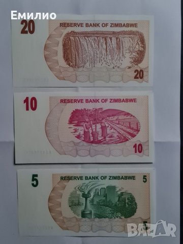 ZIMBABWE 🇿🇼  5,10, & 20 DOLLARS 2007 год. UNC , снимка 2 - Нумизматика и бонистика - 39037711