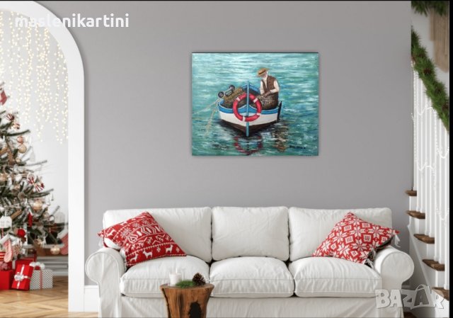 Старият рибар маслена картина , снимка 3 - Картини - 42863827