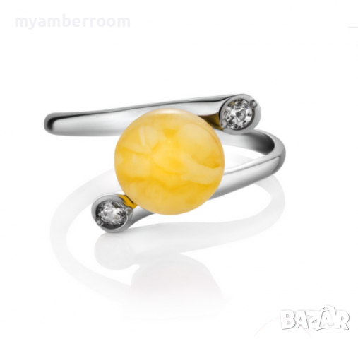 Сребърен пръстен с кехлибар, снимка 2 - Пръстени - 36525974