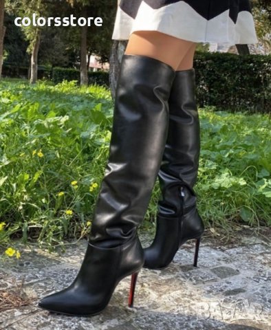 Ботуши на ток - черна кожа - 1500-B