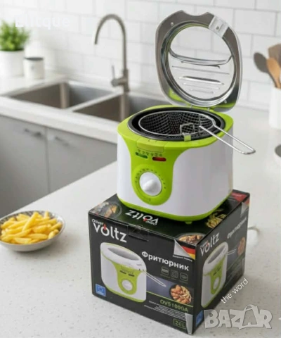 Фритюрник Voltz, 2 литра, 1300W, 80-190 C, Незалепващ съд, Бял/зелен 2 ГОДИНИ ГАРАНЦИЯ, снимка 5 - Фритюрници - 53269797