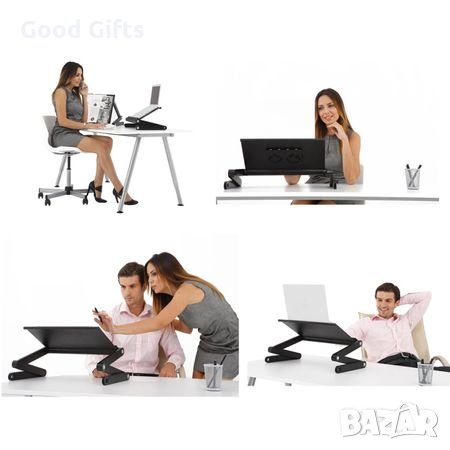 Мултифункционална Алуминиева сгъваема маса за лаптоп Т8 с два охладителя, 11 позиции, снимка 4 - Друга електроника - 35489146