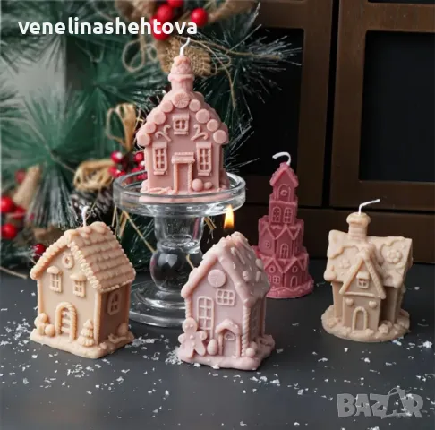 3D Коледни къщички Силиконов молд форма калъп за свещи гипс сапун 
