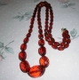 Старинна кехлибарена огърлица от фасетирани бакелитени мъниста черешов кехлибар, снимка 1