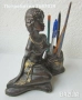 негри 25 см дълга композиция от дърво с дървен съд, жена керамика моливник, пепелник, снимка 15