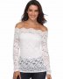 Бяла дантелена блуза със смъкнати рамене, снимка 1 - Блузи с дълъг ръкав и пуловери - 37892168