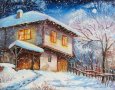 Снежна нощна картина - Зимен пейзаж от Боженци