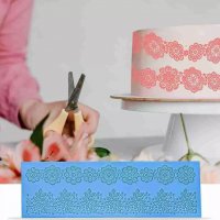 2 реда цветя и листа голяма дантела борд силиконов молд форма за украса торта с фондан гъмпейст, снимка 3 - Форми - 27594342