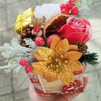 🎄🎁Ново🎁🎄Празнични кутия със сапунени цветя и декорация, снимка 3 - Коледни подаръци - 43250638