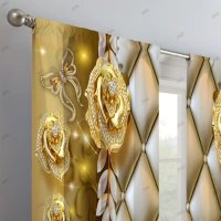 2бр. Елегантна завеса с щампа на златни цветя и пеперуди за домашен декор, 5размера, снимка 8 - Пердета и завеси - 43801968