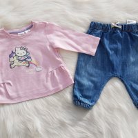 Дънков потур и блуза  H&M 3-6 месеца, снимка 2 - Комплекти за бебе - 28047589