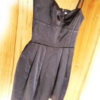 Черна къса сатенена рокля тип балон ХС, снимка 2 - Рокли - 32989532