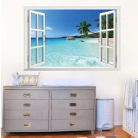 Плаж през прозорец стикер лепенка за стена самозалепващ, снимка 1 - Други - 26428708