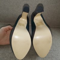 Зелено/сиво велур обувки на ток, снимка 3 - Дамски обувки на ток - 37933541