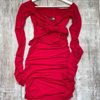 Нова червена елегантна парти коктейлна официална рокля миди midi дължина набрана , снимка 6 - Рокли - 42993679