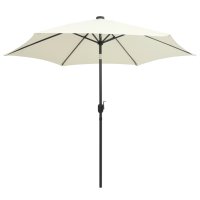 Чадър с LED светлини и алуминиев прът, 300 см, пясъчнобял, снимка 3 - Градински мебели, декорация  - 40878551