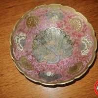 Продавам индийска месингова купа, клетъчен емайл,#537, снимка 1 - Декорация за дома - 43802316