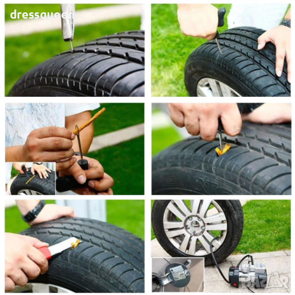 1689 РЕМОНТЕН КОМПЛЕКТ ЗА ЛЕПЕНЕ НА СПУКАНИ АВТОМОБИЛНИ ГУМИ С ФИТИЛИ, снимка 1