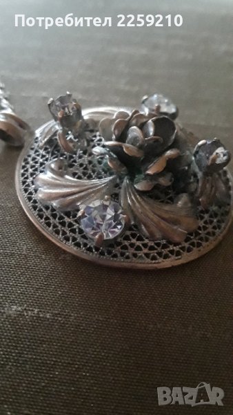 Винтидж колье огърлица с кристали, флорален арт, снимка 1