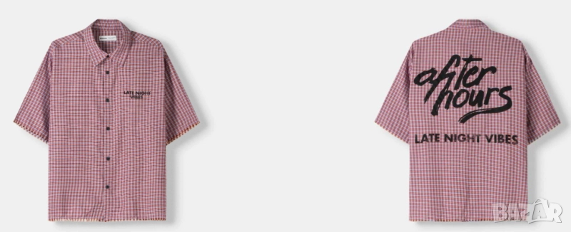 Мъжка риза с къс ръкав и надписи Bershka, 69% памук, 31% полиестер, XL, снимка 1