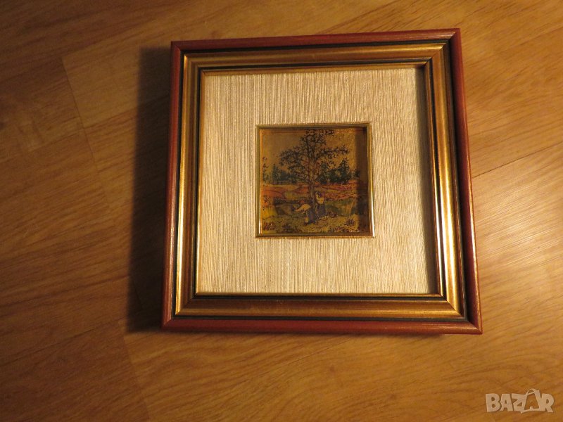 Стара Сребърна картина - трудещи се жени на полето проба 800 и  с рисувано златно фолио с маркировка, снимка 1