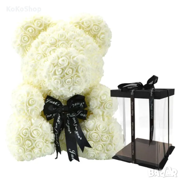 Бяло мече от рози/мече от рози/мече, снимка 1