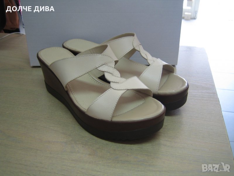 НАМАЛЕНИЕ-Дамски чехли естествена кожа м.158 светло бежави, снимка 1