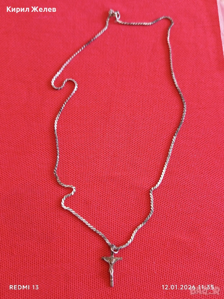 Сребърна верижка плетка тип Змийска кожа с кръст разпятие Христово 52771, снимка 1