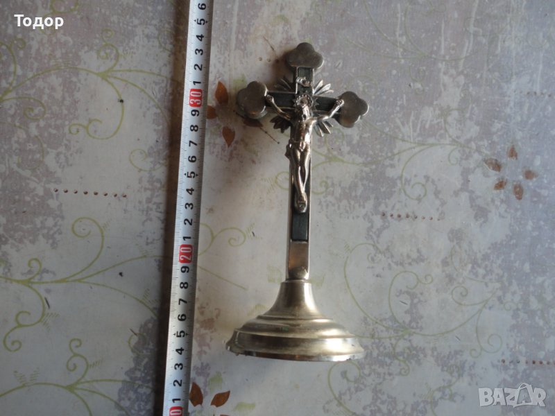 Старинен настолен бронзов кръст разпятие ARS, снимка 1