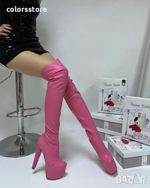 Чизми на ток - розова кожа - GSB3, снимка 1