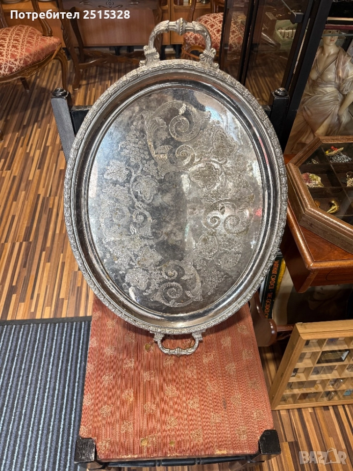 винтидж голям посребрен масивен поднос, снимка 1