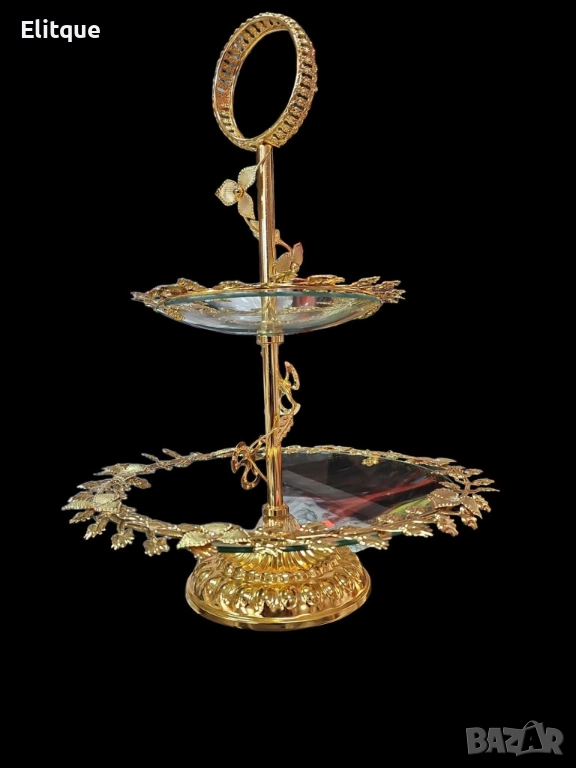 Луксозна двуетажна декорация със стъклени основи, елегантна поставка за бижута, снимка 1