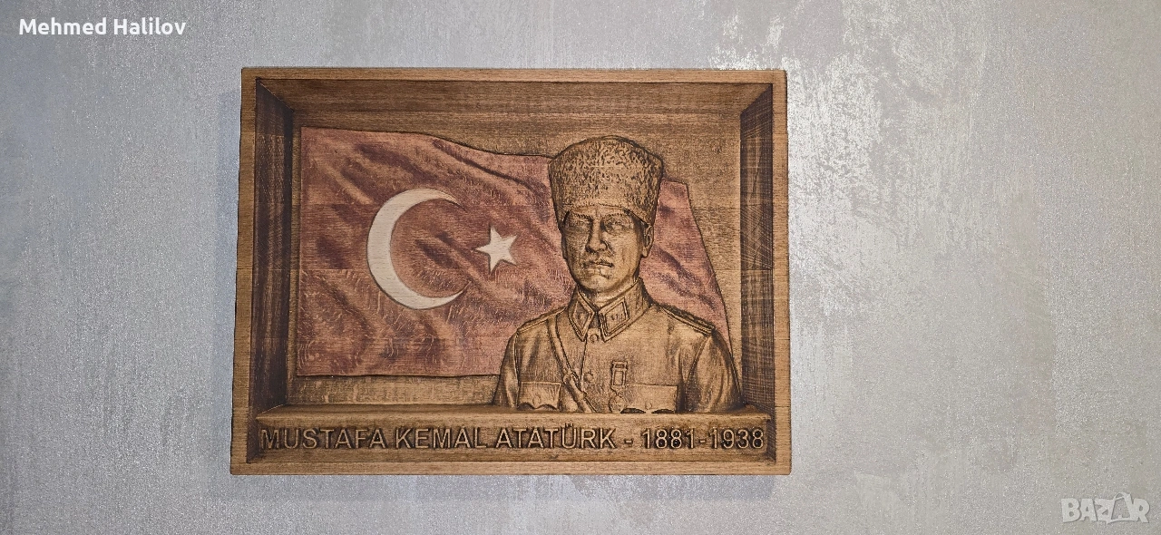 Mustafa Kemal Ataturk Дърворезба, снимка 1