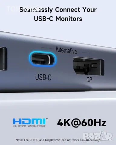 USB C Докинг станция Мултимонитор Лаптоп 2 HDMI DP/USB C Троен дисплей, USB A/C 3.1, 13 в 1, снимка 3 - Друга електроника - 49417962
